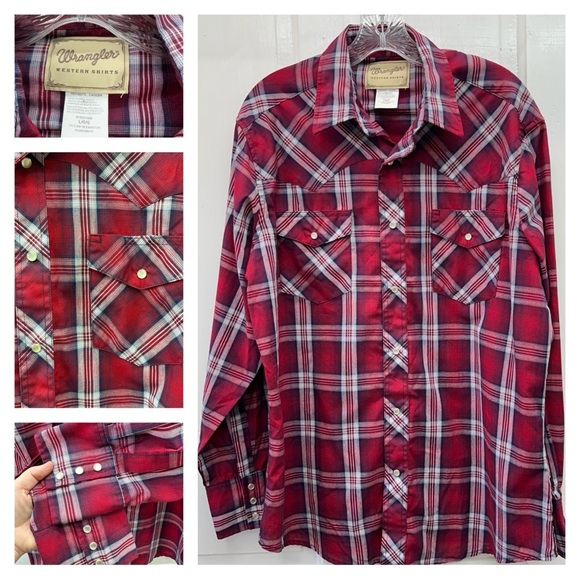 Wrangler Other - Wrangler western wear pearl snap button down long sleeve plaid shirt men's large